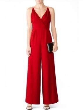 NWT Hutch Anthro Sloan Faux Wrap Wide Leg Crepe Stretch Red Cocktail Jumpsuit 12